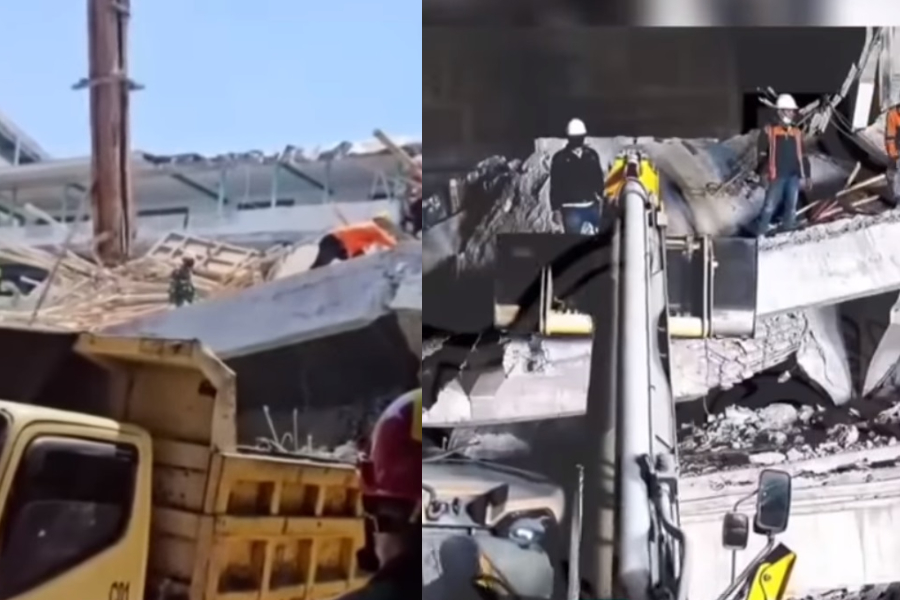 Proses pembersihan material Ponpes Al Khoziny dengan alat berat
